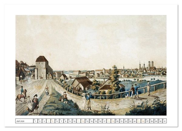 Produktbild: M&uuml;nchen: In alten Stichen und Zeichnungen (hochwertiger Premium Wandkalender 2026 DIN A2 quer), Kunstdruck in Hochglanz