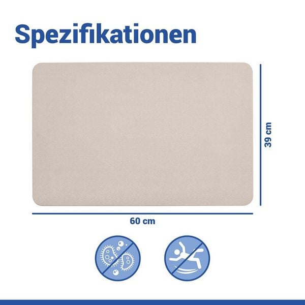 Produktbild: Diatomit Badematte Mod. Simi Ecru, 60 x 39 cm, schnelltrocknend und rutschsicher