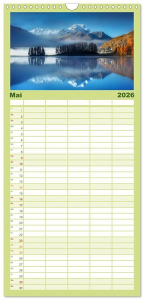 Produktbild: Familienplaner 2026 - Bergstille - Landschaften, die ber&uuml;hren mit 5 Spalten (Wandkalender, 21 x 45 cm) CALVENDO