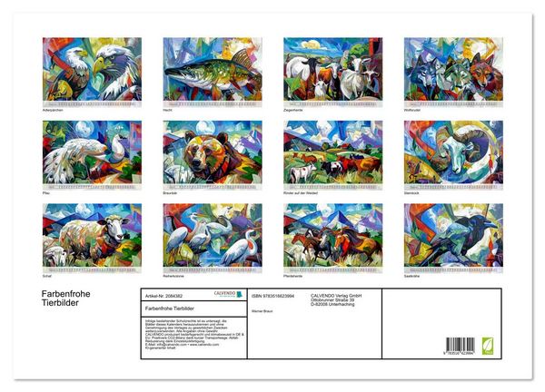 Produktbild: Farbenfrohe Tierbilder (Wandkalender 2026 DIN A2 quer), CALVENDO Monatskalender