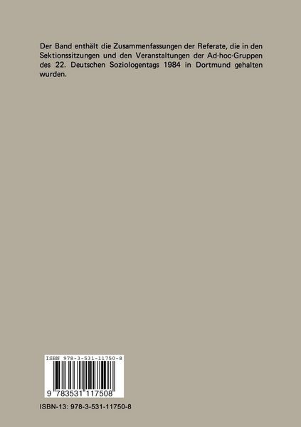 Produktbild: 22. Deutscher Soziologentag 1984
