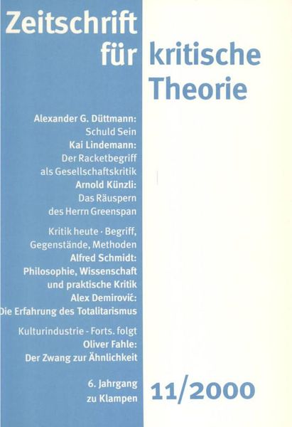 Produktbild: Zeitschrift f&uuml;r kritische Theorie / Zeitschrift f&uuml;r kritische Theorie, Heft 11 (2000)