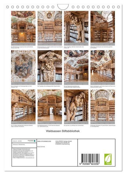 Produktbild: Waldsassen Stiftsbibliothek (Wandkalender 2027 DIN A4 hoch), CALVENDO Monatskalender