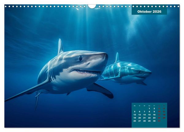 Produktbild: Stille Giganten - KI-generierte Hai-Impressionen (Wandkalender 2026 DIN A3 quer), CALVENDO Monatskalender