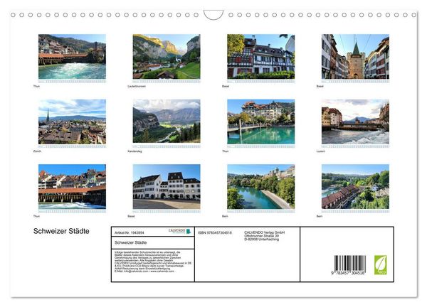 Produktbild: Schweizer St&auml;dte (Wandkalender 2026 DIN A3 quer), CALVENDO Monatskalender