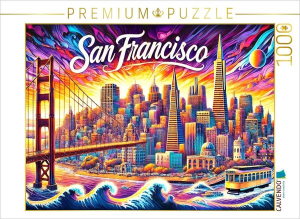 Produktbild: CALVENDO Puzzle San Francisco - In lebendiger Tusche | 1000 Teile Lege-Gr&ouml;&szlig;e 64x48cm Foto-Puzzle f&uuml;r gl&uuml;ckliche Stunden