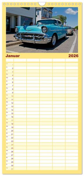 Produktbild: Familienplaner 2026 - Ami Schlitten mit 5 Spalten (Wandkalender, 21 x 45 cm) CALVENDO