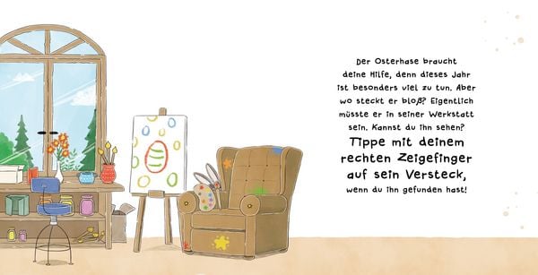 Produktbild: Such den Osterhasen. Ein Oster-Mitmachbuch. Zum Sch&uuml;tteln, Schaukeln, Pusten, Klopfen und sehen, was dann passiert. Von 2 bis 4 Jahren