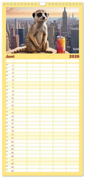 Produktbild: Familienplaner 2026 - Erdm&auml;nnchen in New York City mit 5 Spalten (Wandkalender, 21 x 45 cm) CALVENDO