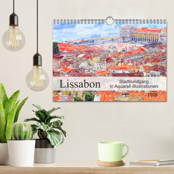 Produktbild: Lissabon - Stadtrundgang in Aquarell-Illustrationen (Wandkalender 2026 DIN A4 quer), CALVENDO Monatskalender