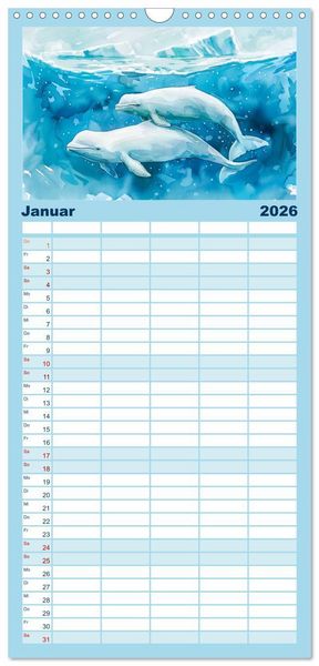 Produktbild: Familienplaner 2026 - Eisige Polarkreise - Faszination der polaren Tierwelt mit 5 Spalten (Wandkalender, 21 x 45 cm) CALVENDO