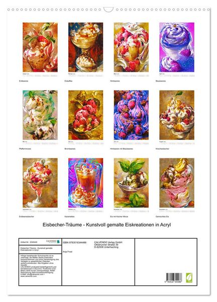 Produktbild: Eisbecher-Tr&auml;ume - Kunstvoll gemalte Eiskreationen in Acryl (Wandkalender 2026 DIN A2 hoch), CALVENDO Monatskalender