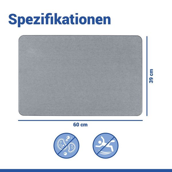 Produktbild: Diatomit Badematte Mod. Simi Grau, 60 x 39 cm, schnelltrocknend und rutschsicher