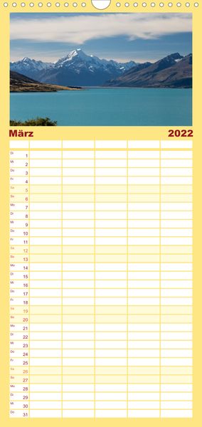 Produktbild: Familienplaner Neuseeland - Attraktiver S&uuml;den (Wandkalender 2022 , 21 cm x 45 cm, hoch)