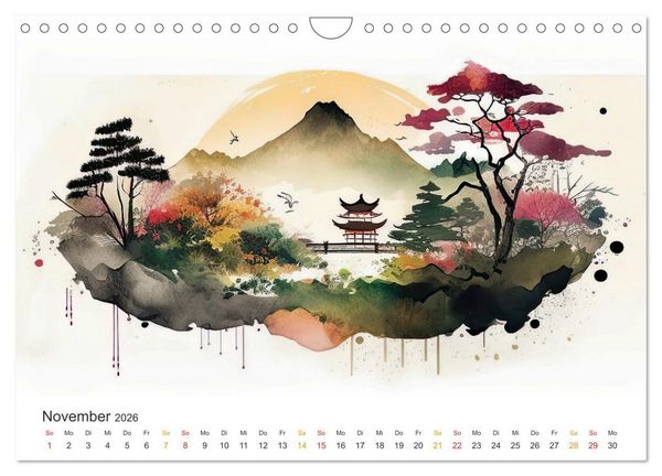 Produktbild: Japan - Aquarell Kunst und Tradition (Wandkalender 2026 DIN A4 quer), CALVENDO Monatskalender