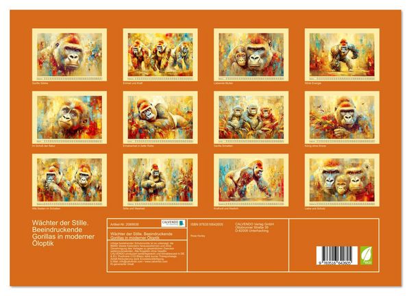 Produktbild: W&auml;chter der Stille. Beeindruckende Gorillas in moderner &Ouml;loptik (Wandkalender 2026 DIN A3 quer), CALVENDO Monatskalender