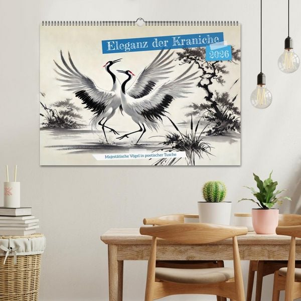 Produktbild: Eleganz der Kraniche - Majest&auml;tische V&ouml;gel in poetischer Tusche (Wandkalender 2026 DIN A2 quer), CALVENDO Monatskalender