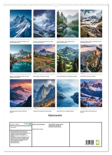 Produktbild: Alpenzauber (Wandkalender 2027 DIN A2 hoch), CALVENDO Monatskalender
