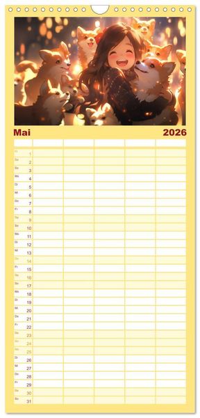 Produktbild: Familienplaner 2026 - Manga Tierliebe mit 5 Spalten (Wandkalender, 21 x 45 cm) CALVENDO