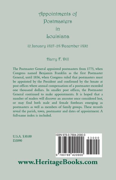 Produktbild: Appointments of Postmasters in Louisiana, 12 January 1827-28 December 1892