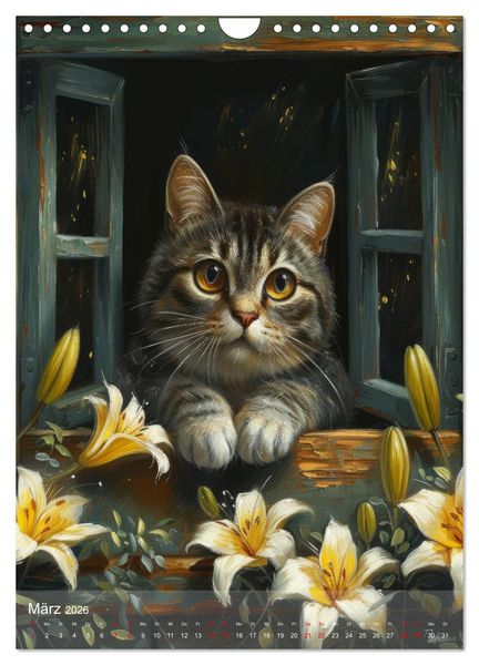 Produktbild: Katzen Kunstillustrationen (Wandkalender 2026 DIN A4 hoch), CALVENDO Monatskalender