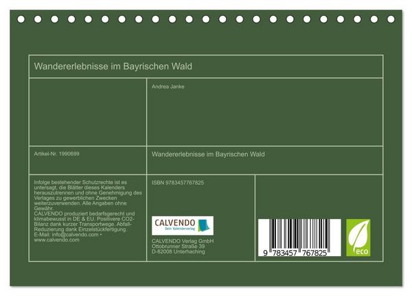 Produktbild: Wandererlebnisse im Bayrischen Wald (Tischkalender 2026 DIN A5 quer), CALVENDO Monatskalender