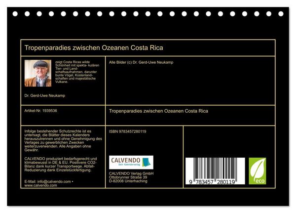 Produktbild: Tropenparadies zwischen Ozeanen Costa Rica (Tischkalender 2026 DIN A5 quer), CALVENDO Monatskalender