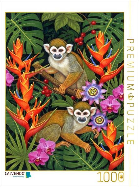 CALVENDO Puzzle Totenkopfäffchen zwischen Blüten | 1000 Teile Lege-Größe 64x48cm Foto-Puzzle für glückliche Stunden