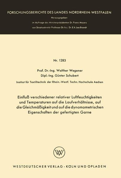 Produktbild: Einflu&szlig; verschiedener relativer Luftfeuchtigkeiten und Temperaturen auf die Laufverh&auml;ltnisse, auf die Gleichm&auml;&szlig;igkeit und auf die dynamometrischen Eig