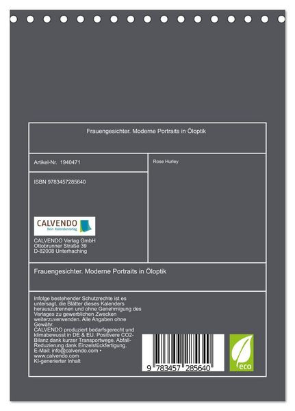 Produktbild: Frauengesichter. Moderne Portraits in &Ouml;loptik (Tischkalender 2026 DIN A5 hoch), CALVENDO Monatskalender
