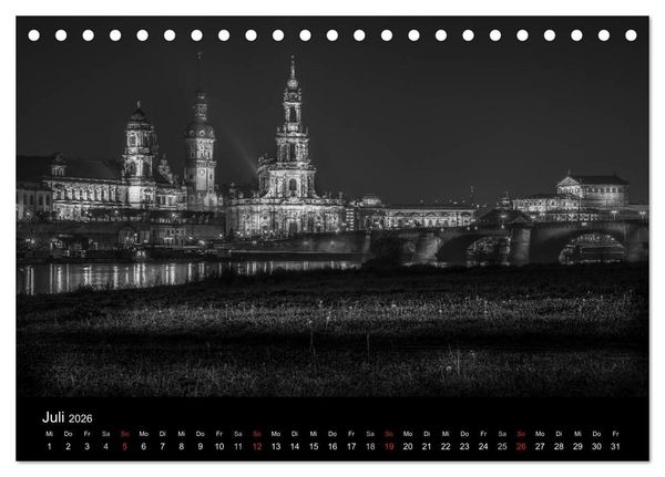 Produktbild: Dresden - Elbflorenz bei Nacht (Tischkalender 2026 DIN A5 quer), CALVENDO Monatskalender
