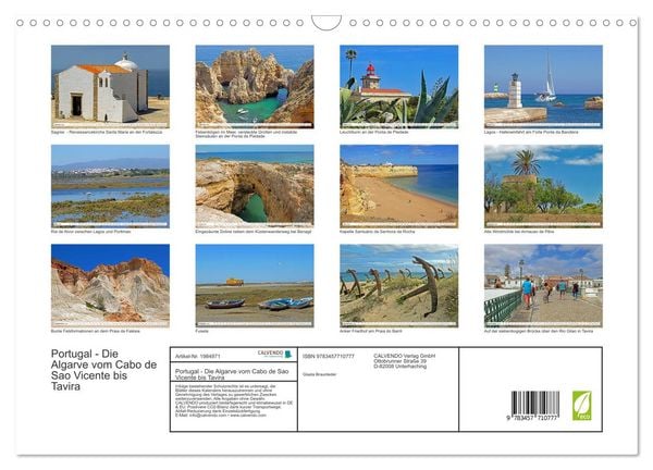Produktbild: Portugal - Die Algarve vom Cabo de Sao Vicente bis Tavira (Wandkalender 2026 DIN A3 quer), CALVENDO Monatskalender