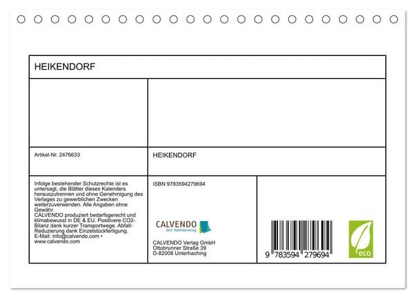 Produktbild: HEIKENDORF (Tischkalender 2027 DIN A5 quer), CALVENDO Monatskalender