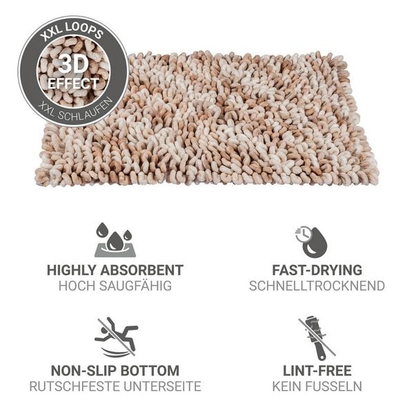 Produktbild: Badteppich Mod. Lerici, weiss-beige, Polyester/Baumwolle, 60x90 cm, rutschhemmend beschichtet,