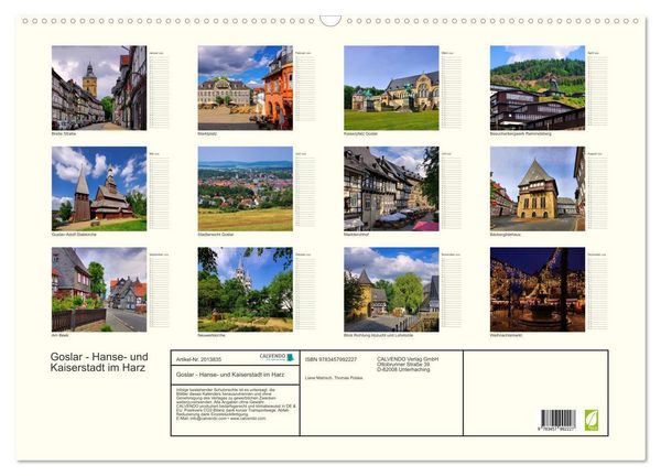 Produktbild: Goslar - Hanse- und Kaiserstadt im Harz (Wandkalender 2026 DIN A2 quer), CALVENDO Monatskalender