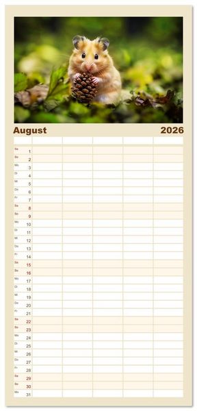 Produktbild: Familienplaner 2026 - Wild und flauschig - Hamster - Abenteuer in freier Natur mit 5 Spalten (Wandkalender, 21 x 45 cm) CALVENDO