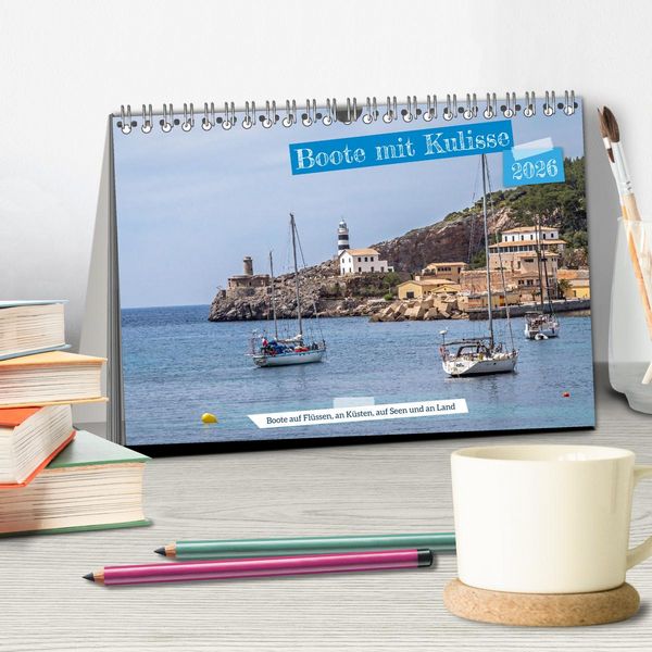 Produktbild: Boote mit Kulisse (Tischkalender 2026 DIN A5 quer), CALVENDO Monatskalender