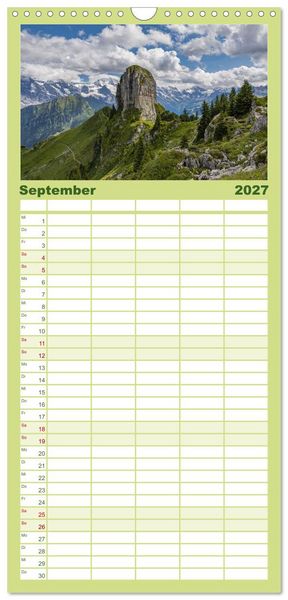Produktbild: Familienplaner 2027 - Berner Oberland - Bergwelten mit 5 Spalten (Wandkalender, 21 x 45 cm) CALVENDO