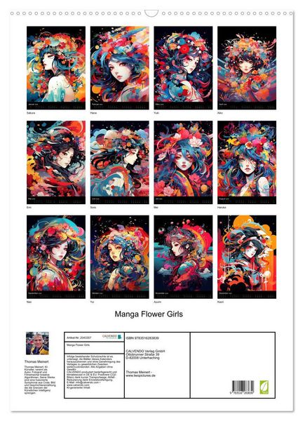 Produktbild: Manga Flower Girls (Wandkalender 2026 DIN A2 hoch), CALVENDO Monatskalender