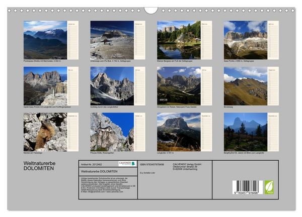 Produktbild: Weltnaturerbe DOLOMITEN (Wandkalender 2026 DIN A3 quer), CALVENDO Monatskalender