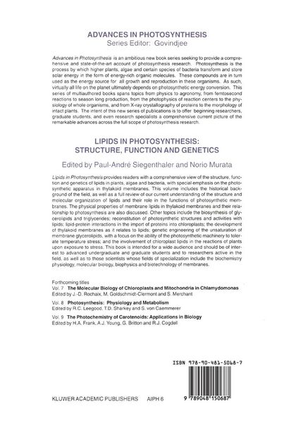 Produktbild: Lipids in Photosynthesis: Structure, Function and Genetics