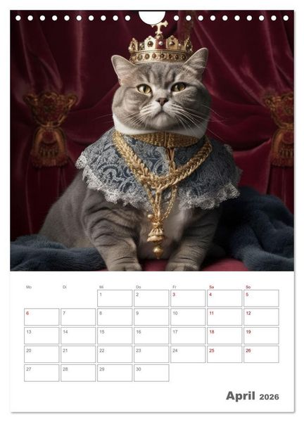 Produktbild: Royale Katzen Portraits (Wandkalender 2026 DIN A4 hoch), CALVENDO Monatskalender