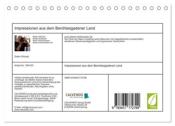 Produktbild: Impressionen aus dem Berchtesgadener Land (Tischkalender 2026 DIN A5 quer), CALVENDO Monatskalender
