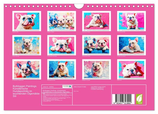 Produktbild: Bulldoggen Paintings. K&uuml;nstlerische Hundeportr&auml;ts im leuchtenden &Ouml;lgem&auml;lde-Stil (Wandkalender 2026 DIN A4 quer), CALVENDO Monatskalender