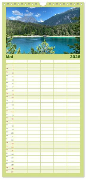 Produktbild: Familienplaner 2026 - Alpenauszeit - Die Bergh&uuml;tten unserer Alpen mit 5 Spalten (Wandkalender, 21 x 45 cm) CALVENDO