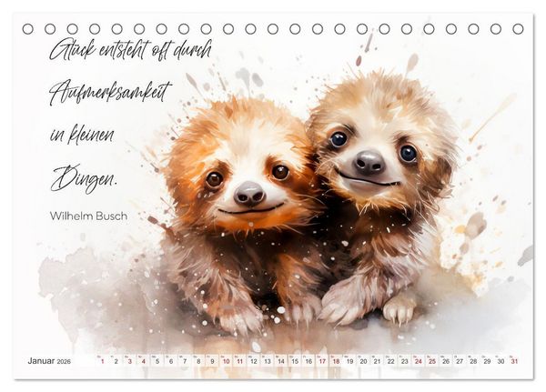 Produktbild: MOTIVATION Spr&uuml;che mit s&uuml;&szlig;en Tierkindern (Tischkalender 2026 DIN A5 quer), CALVENDO Monatskalender