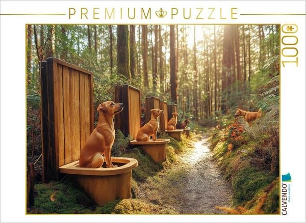 Produktbild: CALVENDO Puzzle Kackende Hunde im Wald - Das lustigste Toiletten-Puzzle der Welt | 1000 Teile Lege-Gr&ouml;&szlig;e 64x48cm Foto-Puzzle f&uuml;r gl&uuml;ckliche Stunden