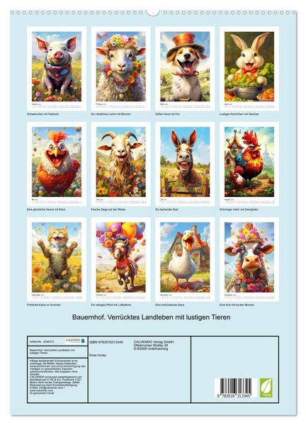 Produktbild: Bauernhof. Verr&uuml;cktes Landleben mit lustigen Tieren (hochwertiger Premium Wandkalender 2026 DIN A2 hoch), Kunstdruck in Hochglanz