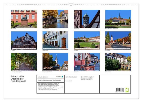 Produktbild: Erbach - Die Odenw&auml;lder Residenzstadt (Wandkalender 2026 DIN A2 quer), CALVENDO Monatskalender