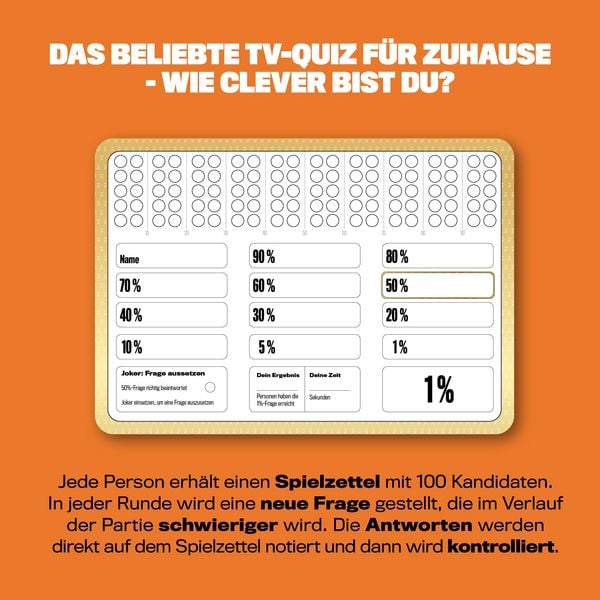 Produktbild: Das 1% Quiz &ndash; Wie clever bist du? Das offizielle Quizspiel mit Fragen aus der Show